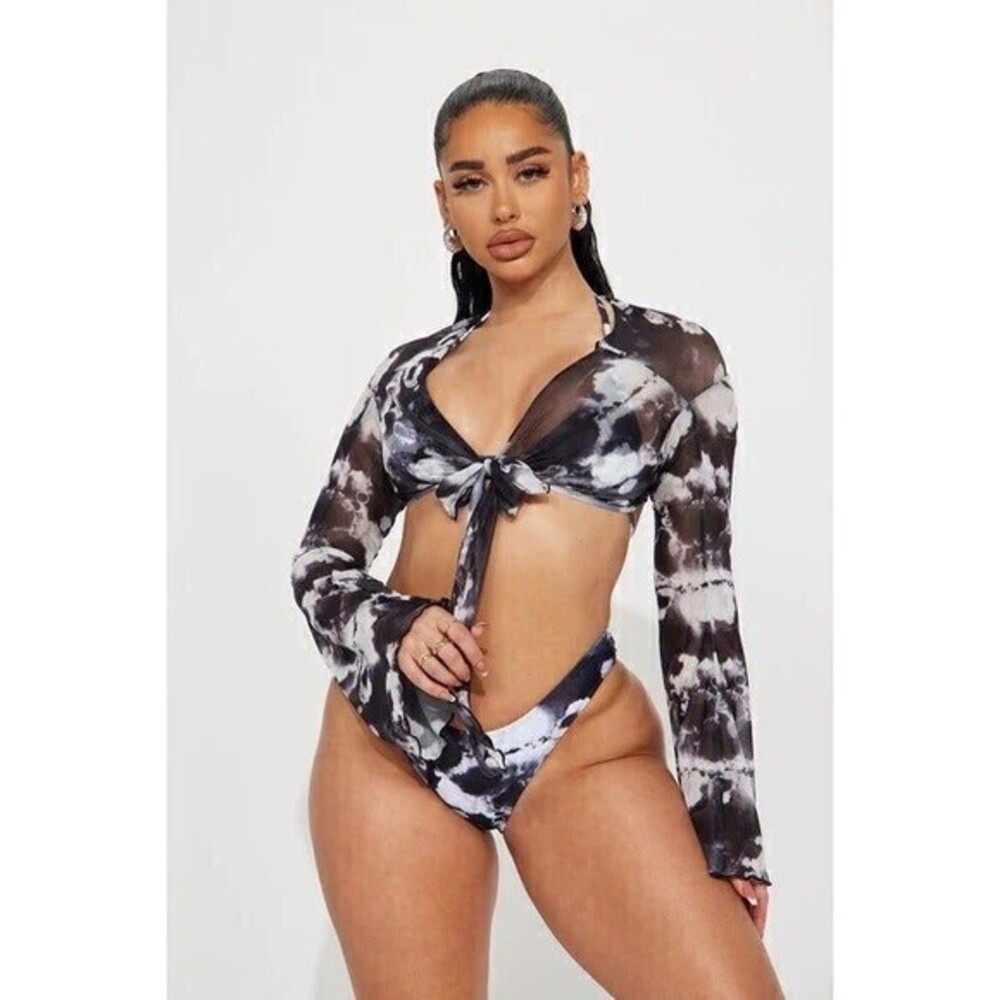 Tie Dye 3 Piece Set Bland and White Adjustable Halter Size S RefM22